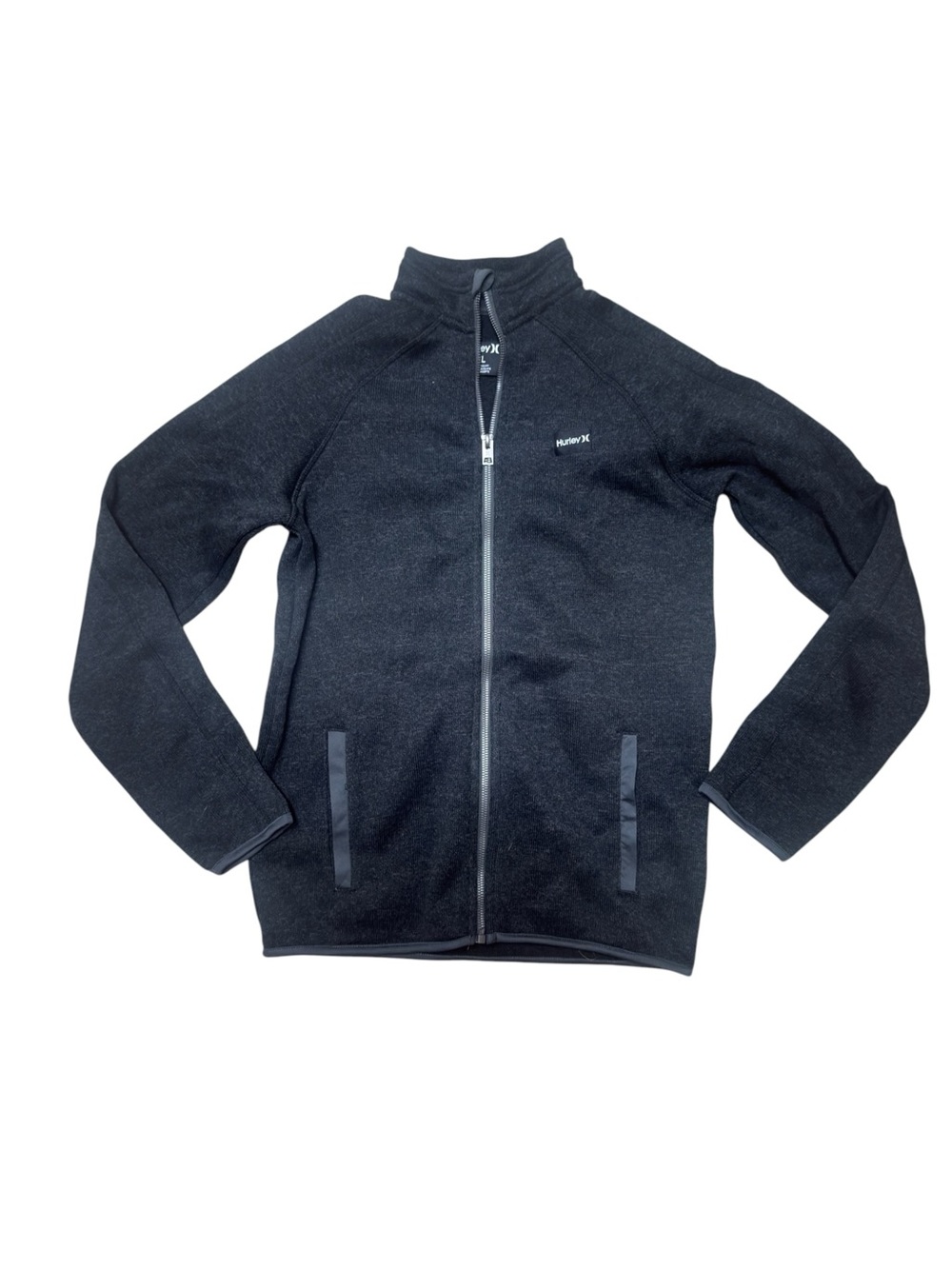 Hurley Boy’s Heathered Sweater Knit Full Zip Black Jacket NWOT